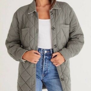 Z Supply Maya Quilted Gray/Olive Green Jacket for Women